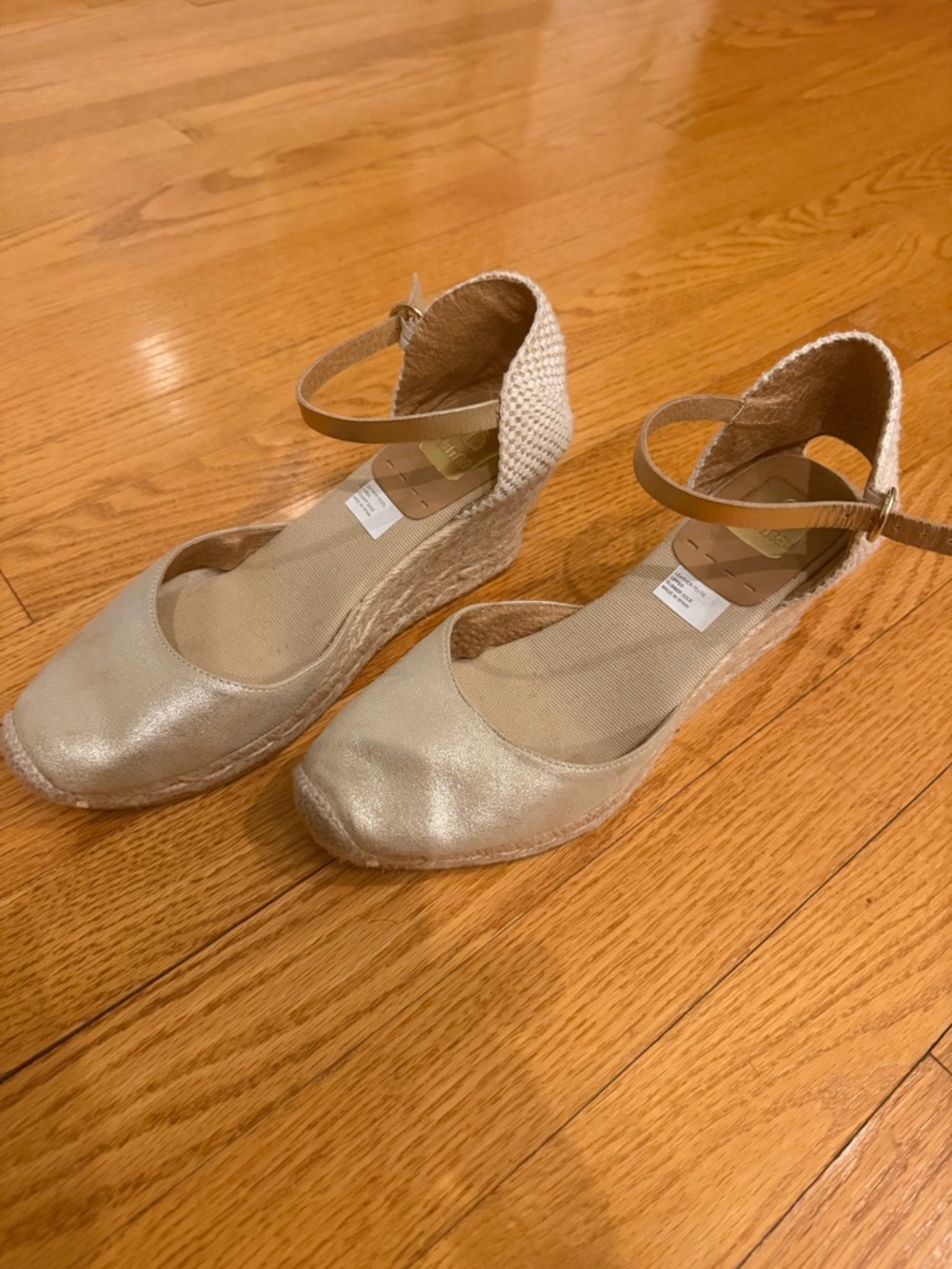 kanna Metallic Cream Wedge Espadrille Sandals with Ankle Strap